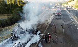 Malatya'da otobüse çarptıktan sonra duvara vuran tır yandı