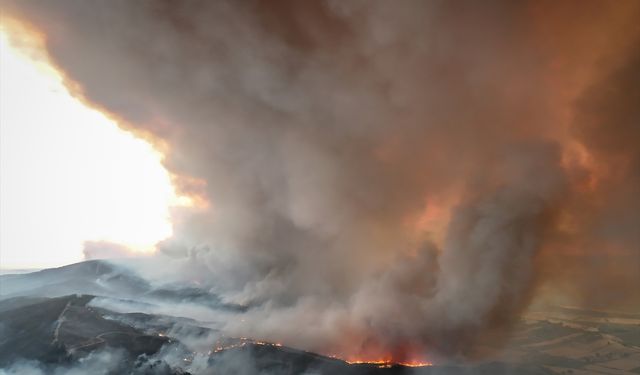 Çanakkale Gelibolu'da ormanlık alanda çıkan yangına havadan ve karadan müdahale sürüyor