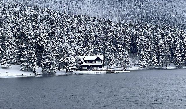Gölcük Tabiat Parkı'nda kar yağışının ardından kış manzaraları oluştu