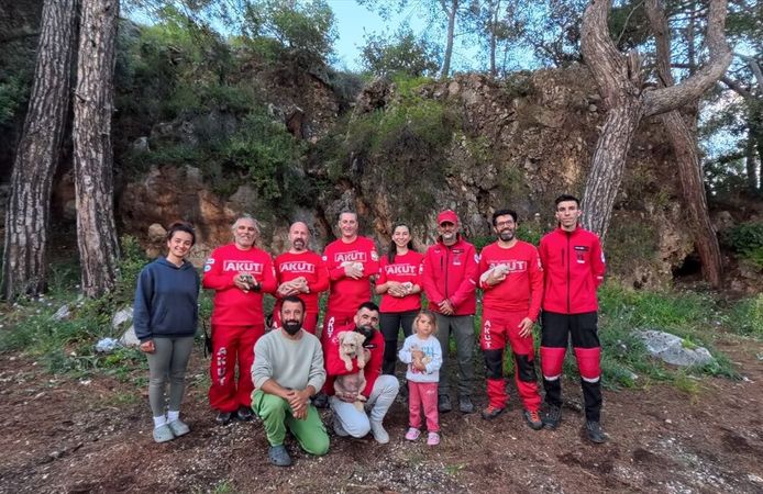 Antalya'da yarığa düşen köpek ve 6 yavrusu kurtarıldı