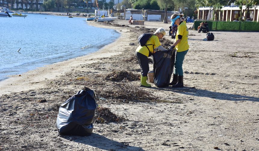 Bodrum'da kıyıya vuran atıklar gönüllüler tarafından temizlendi