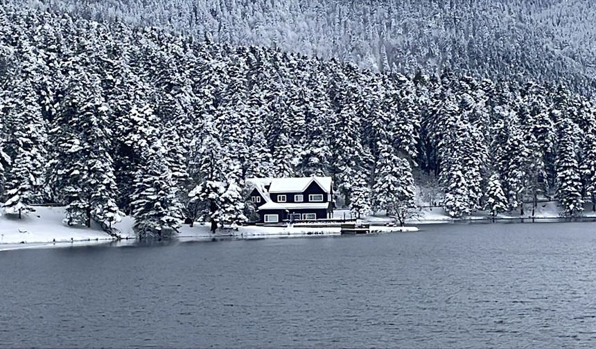 Gölcük Tabiat Parkı'nda kar yağışının ardından kış manzaraları oluştu